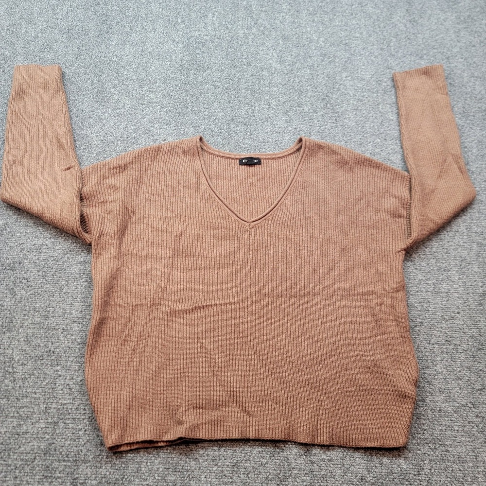 Blu Pepper Brown Ribbed V-Neck Sweater Small CR2357 Long Sleeve Relaxed Fit